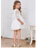 Elbow Sleeves Ivory Lace Tulle Minimalist Flower Girl Dress Elbow Sleeves Ivory Lace Tulle Minimalist Flower Girl Dress